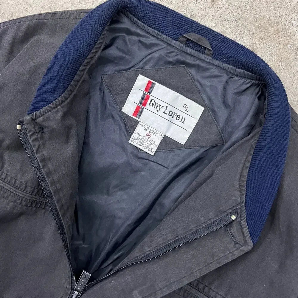 Vintage Guy Loren Black Dark Grey and Navy Bomber Jacket Harrington Southwestern - Picture 6 of 8